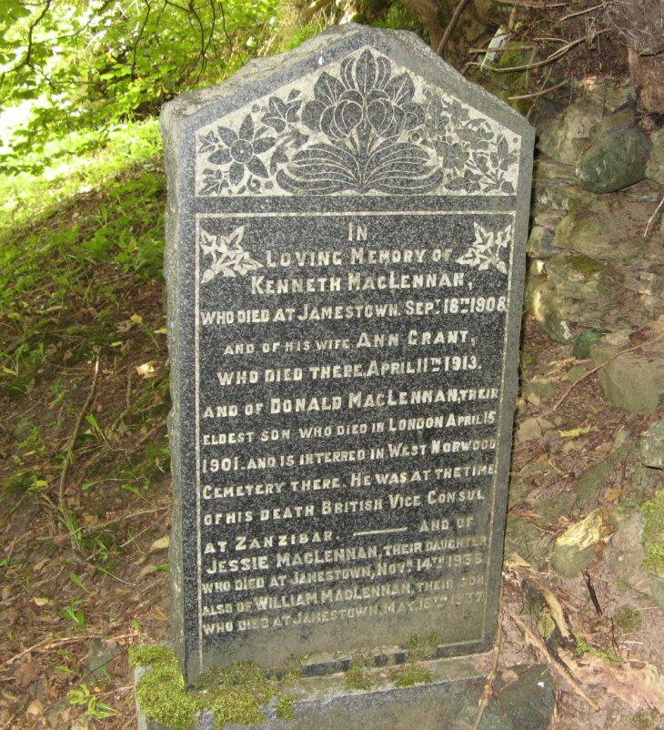 Photo of headstones/Kenneth MacLennan (d1908) & w Ann Grant hdstn Kinnettas